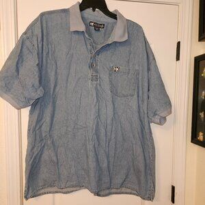Vintage Style Light Blue Denim Big Dogs Polo Shirt Size 4x